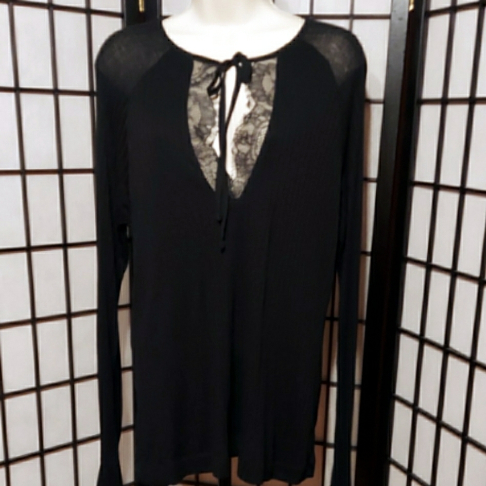 Zara Black Ribbed Semi Sheer Top